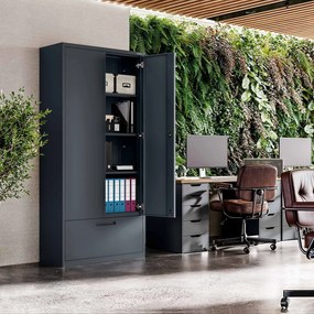 Modulárna kovová multifunkčná skriňa s vysokou zásuvkou antracitová MEGAN 1950 x 900 x 400 mm