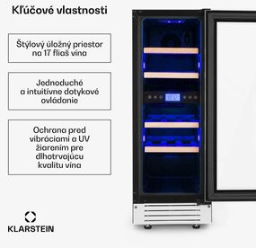 Klarstein Vinovilla 17, dvojzónová vinotéka, 53 l, 17 fliaš, 3-farebné LED osvetlenie, biela