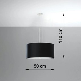 Závesné svietidlo Otto, 1x čierne textilné tienidlo, (biele sklo), (fi 50 cm)