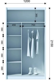 Šatní skriňa MIRO 120x215 cm dub craft s zrkadlom čierna