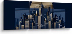 Obraz – Geometrické mesto (s hodinami) (90x30 cm)