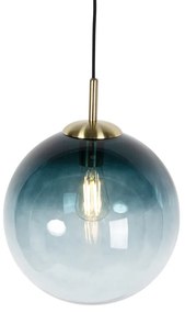 Art Deco závesné svietidlo mosadz s oceánskym modrým sklom 33 cm - Pallon