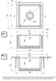 Deante Lumi, 1-komorový keramický drez 457×457×205 mm, biela, DEA-ZCU_610B