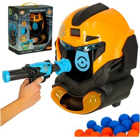 Zručnostná hra KIK Robot v helme – streľba na terč s pištoľou a 12 penovými guľôčkami, LCD displej