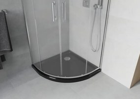 Mexen Rio, štvrťkruhový sprchovací kút s posuvnými dverami 80 x 80 cm, 6mm sklo námraza, chrómový profil + čierna sprchová vanička, 863-080-080-01-30-4170
