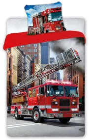 DETSKÉ BAVLNENÉ OBLIEČKY FIRE TRUCK 160X200 CM, 1KS 70X80 CM VZOROVANÉ