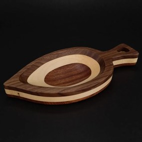 AMADEA Drevená miska mozaika v tvare listu, masívne drevo, 3 druhy drevín, rozmer 22x10, 50x2, 50 cm