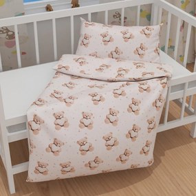Biante Detské bavlnené posteľné obliečky do postieľky Sandra SA-721 Medvedíky so srdiečkami na púdrovo ružovom Do postieľky 90x140 a 50x70 cm