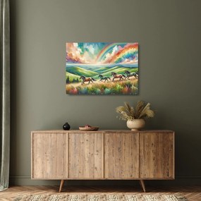 Sklenený obraz – Kone cválajúce krajinou (70x50 cm)