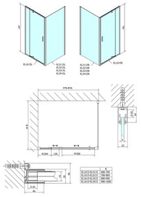 Polysan, Easy Line obdĺžniková/štvorcová sprchová zástena pivot dvere 800-900x800mm L/P v, EL1615EL3215
