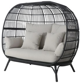 Larissa Lounge kreslo 2-miestne, 173 × 109 × 151 cm, polyratan, polyester, oceľ, čierne, béžové
