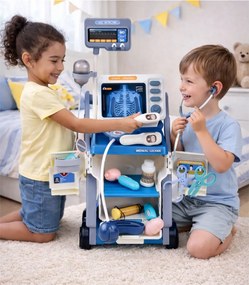 LEAN Toys Súprava malého lekára s vozíkom RTG a EKG, svetlá, modrá, 16 ks