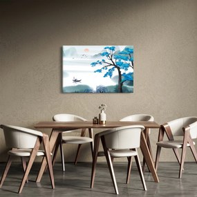 Obraz - Maľované jazero s loďkou (90x60 cm)
