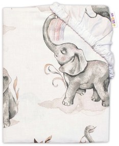 Baby Nellys Detské bavlnené prestieradlo do postieľky, Slon a dúha, biele 140x70