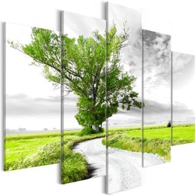 Artgeist Obraz - Lone Tree (5 Parts) Green Veľkosť: 225x100, Verzia: Na talianskom plátne