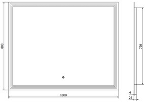 Mexen Taco, LED kúpeľňové zrkadlo s podsvietením 100 x 80 cm, 6000K, ochrana proti zahmlievaniu, 9805-100-080-611-00