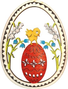 AMADEA Drevená dekorácia vajíčko kura s vajíčkom, veľkosť 9 cm, český výrobok