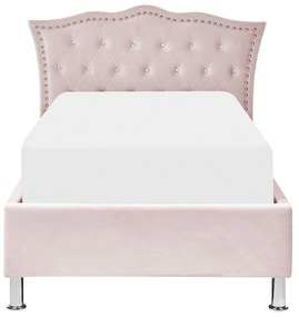 Zamatová posteľ s úložným priestorom 90 x 200 cm ružová METZ Beliani