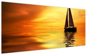 Obraz - Plachetnica pri západe slnka (120x50 cm)