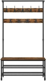 Vešiakový stojan na kabáty s lavicou na topánky, rustikálny hnedý