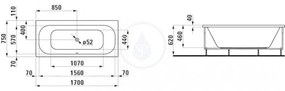 LAUFEN Solutions Vaňa s konštrukciou a L-panelom ľavým, 1700 mm x 750 mm, biela H2235350000001
