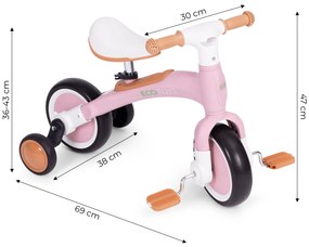 Odrážadlo/ Balančný bicykel s pedálmi 3v1 ružové, ECOTOYS