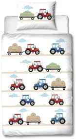 Detské flanelové obliečky TRAKTOR biele Rozmer obliečky: 80 x 80 cm | 135 x 200 cm