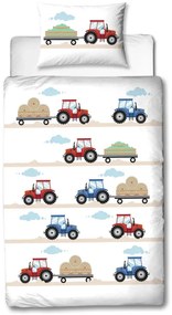 Detské flanelové obliečky TRAKTOR biele Rozmer obliečky: 80 x 80 cm | 135 x 200 cm