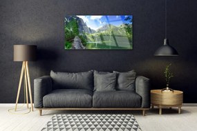Skleneny obraz Hora jazero príroda 125x50 cm