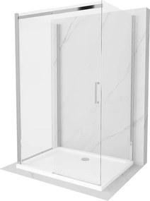 Mexen Omega-3S 3-stenná sprchová kabína, posuvná 130x80 cm, transparentná, chróm + vanička Flat
