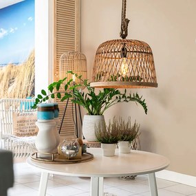 Inteligentné rustikálne závesné svietidlo ratan vrátane WiFi žiarovky G125 - Calamus