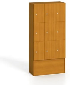 Drevená šatníková skrinka s odkladacími boxami, 9 boxov, 1700 x 900 x 420 mm, cylindrický zámok, čerešňa