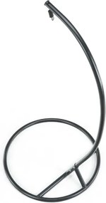 Čierne závesné kreslo KOKON so stojanom, zeleno-biely vankúš