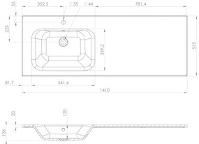 Sapho Sapho, LOREA skrinka 140x46x51,5cm (70+70cm), ľavá, dub alabama/biela matná, LE070-2231-L-05
