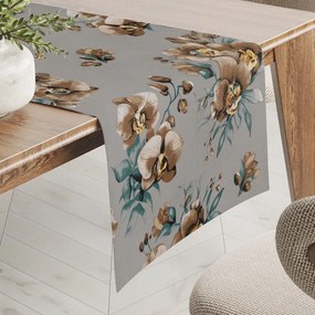 Biante Bavlnený behúň na stôl Sandra SA-622 Hnedé orchidey na sivom 45x140 cm
