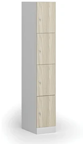 Šatníková skrinka s úložnými boxmi, 4 boxy, 1850 x 300 x 500 mm, cylindrický zámok, laminované dvere, dub prírodný