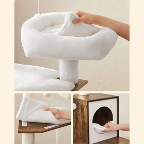 Mačací strom, nábytok pre mačky, s hojdacou sieťou, rustikálny hnedý