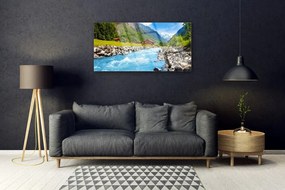 Skleneny obraz Hory rieka príroda 125x50 cm