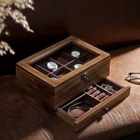 Songmics Box na hodinky Livia, 27x13x20 cm, hnedá