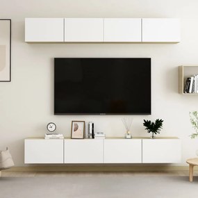 4-dielna súprava TV skriniek biela a dub sonoma 100x30x30 cm drevotrieska