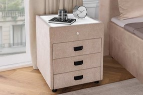 Dizajnový nočný stolík s LED osvetlením Miramas béžový zamat 45cm