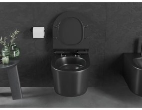 Mexen Sofia, závesná WC misa 490x360x355 mm, Rimless Tornádo + WC sedadlo z duroplastu, čierna matná, 30540185T