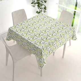 Biante Bavlnený štvorcový obrus Sandra SA-426 Zelené vetvičky s lístkami na bielom 60x60 cm