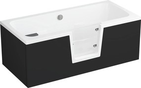 Vaňa s dvierkami Polimat OVI 160x75 PRAVÁ s čiernym čelným krycím panelom + vaňový sifón automat s prepadom VABPS-ZU 70