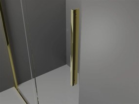 Mexen Velar, sprchový kút s posuvnými dverami 120(dvere) x 75(stena) cm, 8mm číre sklo, zlatá lesklá, 871-120-075-01-50