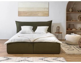 Tmavozelená čalúnená dvojlôžková posteľ s úložným priestorom s roštom 180x200 cm Jade – Bobochic Paris