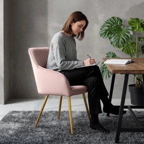 Sada dvoch jedálenských stoličiek FLORENCE zamatové, ružové / zlaté nohy (2 ks)