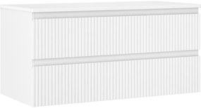 Mexen Rivel, kúpeľňová skrinka 100 cm s hornou časťou, 2 zásuvky, drážkovaná, biela matná, 91A20-10047-2-BFFC01