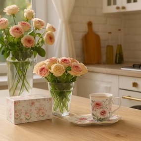 HOME ELEMENTS Porcelánový hrnček 360 ml s podšálkou, Ruža