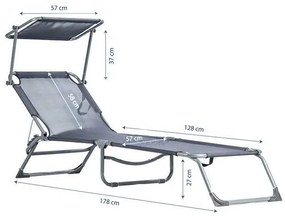 Záhradné ležadlo so strieškou sivé